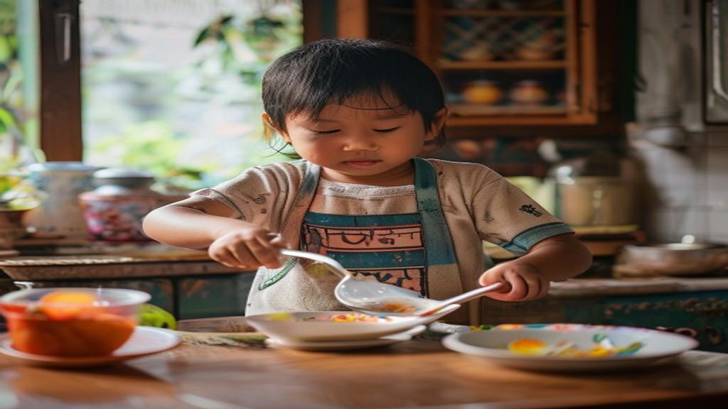 Anak-anak bermain edukatif di ruang tamu, belajar sambil bersenang-senang di rumah