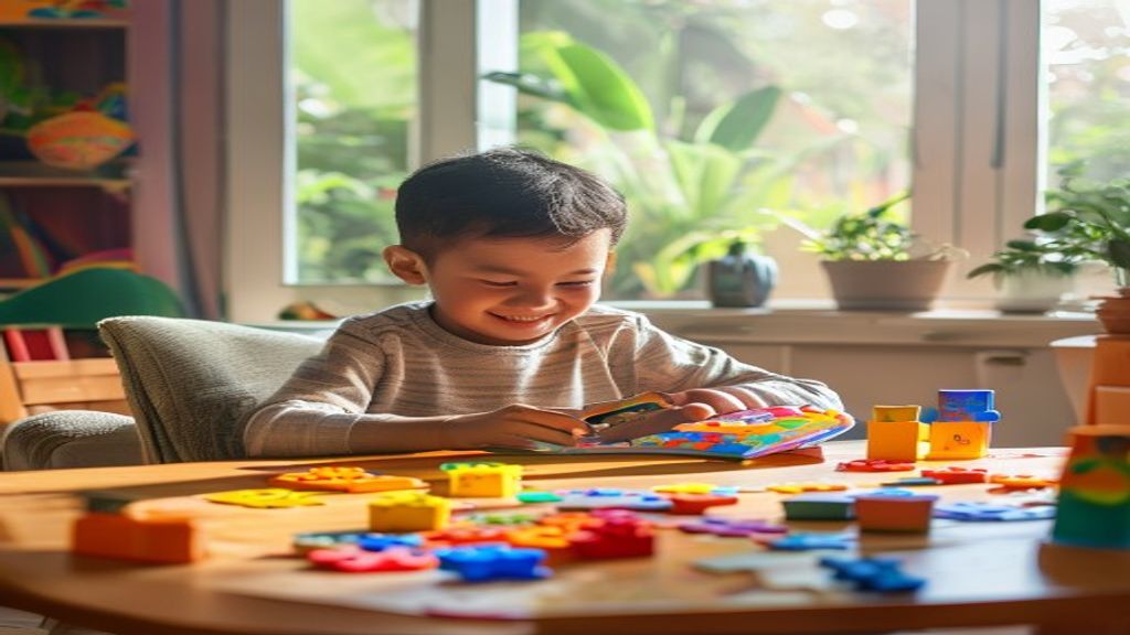 Anak berusia 8 tahun terlihat frustrasi di meja belajar, menunjukkan tantangan konsentrasi dan motivasi.
