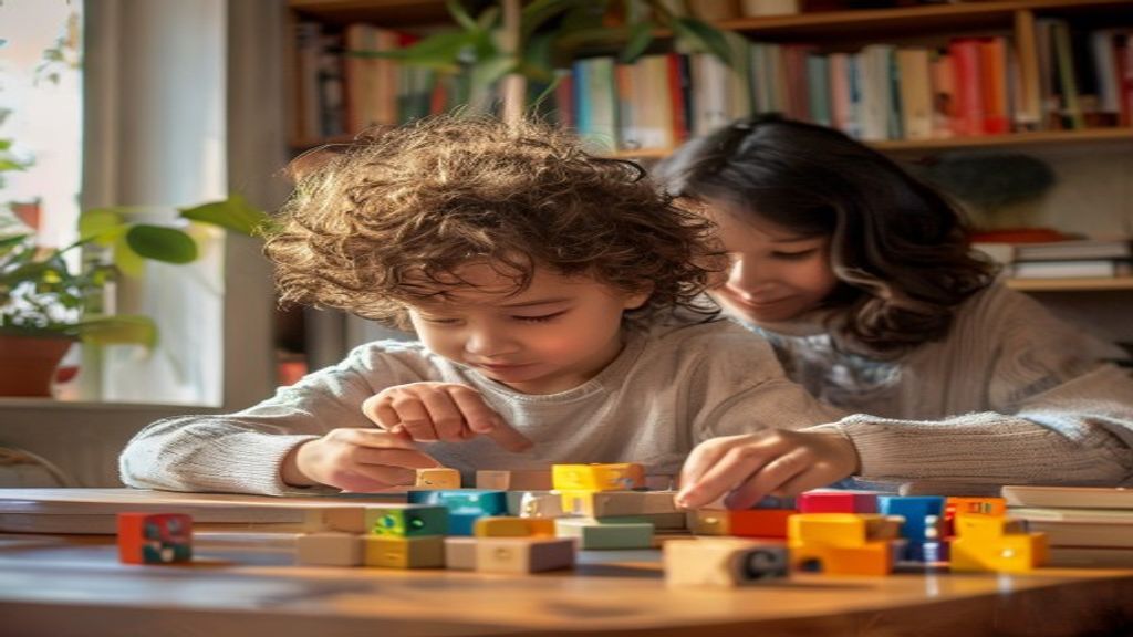 Anak kecil belajar berhitung dengan bantuan kartu angka berwarna, mengembangkan keterampilan matematika dasar.