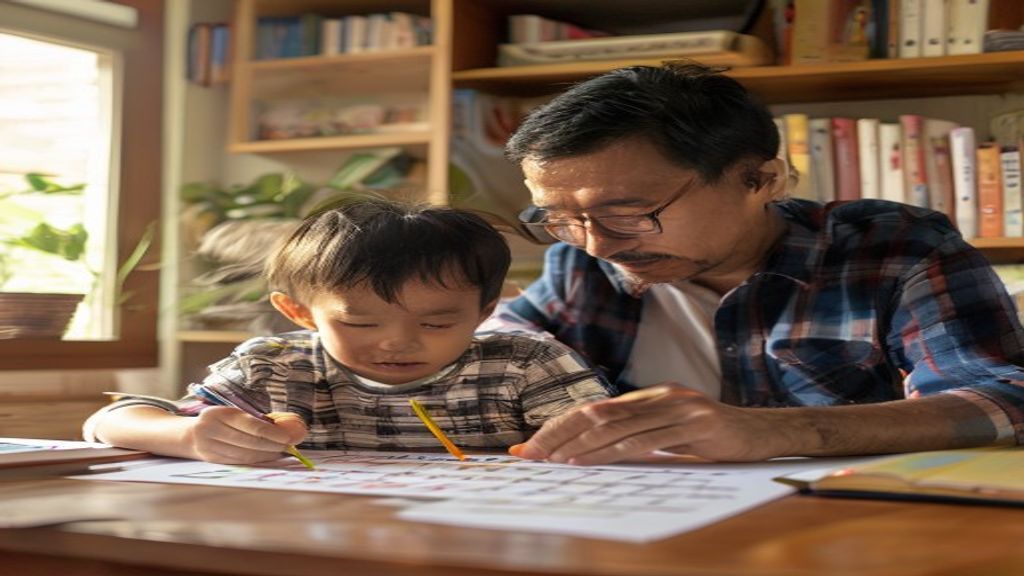 Anak bersemangat memakai seragam baru, membawa tas sekolah, siap memasuki kelas pertama SD.