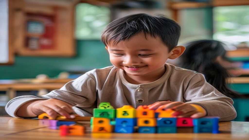 Anak mengenakan seragam, membawa tas dan buku, bersiap masuk TK dengan senyum penuh semangat.