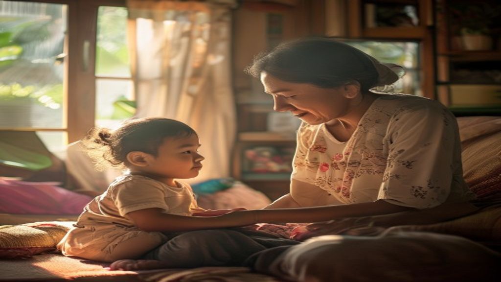 Ilustrasi pola asuh anak usia dini, orang tua memberi dukungan dan kasih sayang.