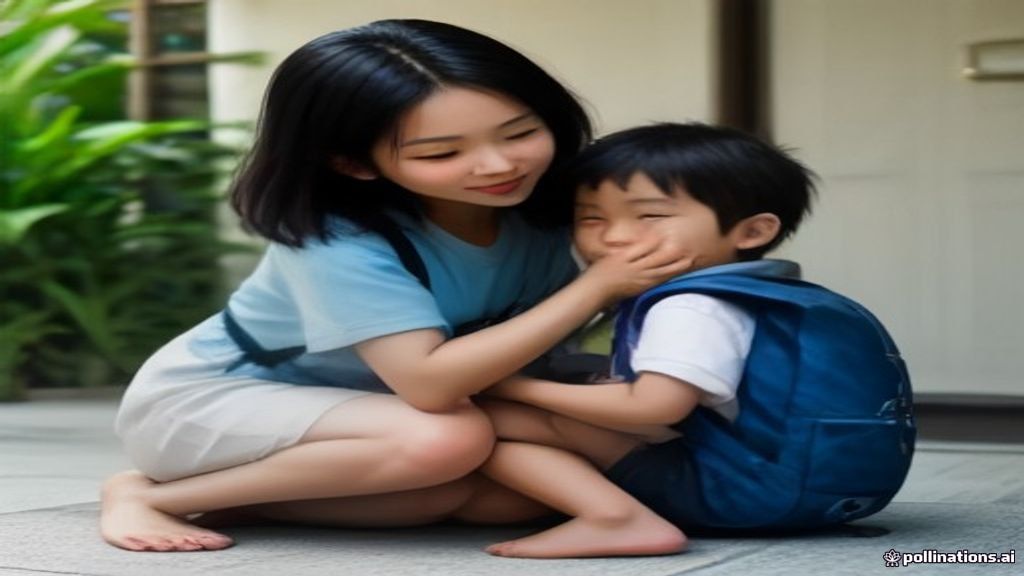 Ibu mendampingi anak menyiapkan perlengkapan sekolah baru untuk persiapan masuk SD dengan ceria.